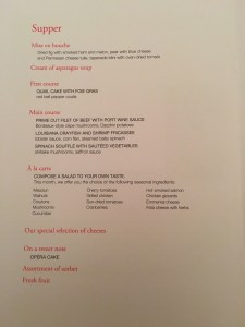 Paris OnBoard Dinner Menu