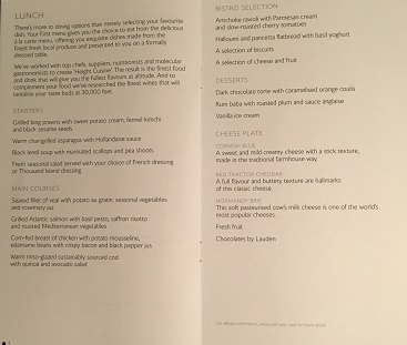 Day 7 - BA 177 - Lunch Menu